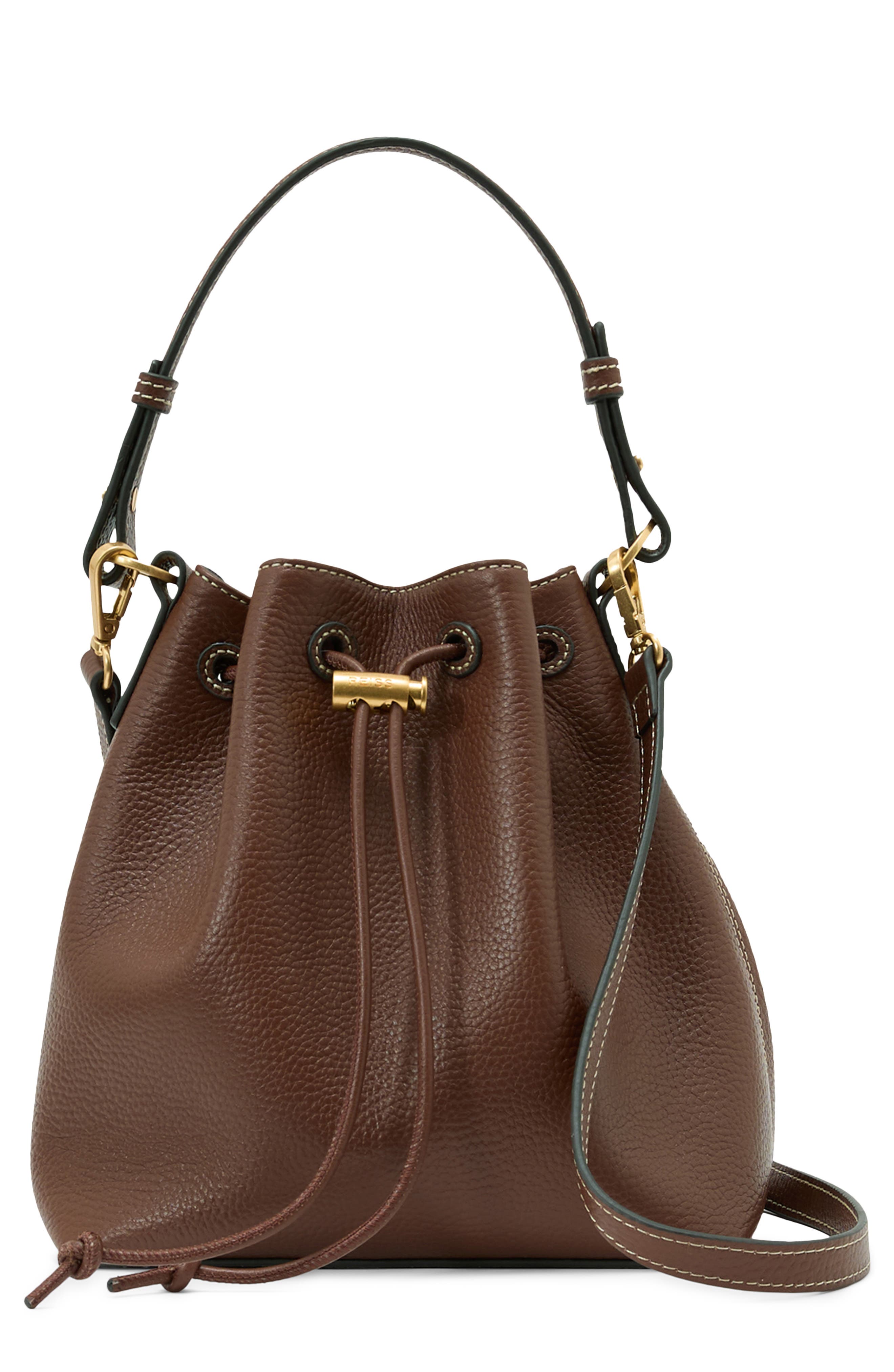 Reiss Esther Leather Bucket Bag, Main, color, Tan