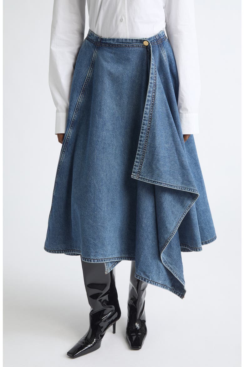 Side Drape Banded Midi Skirt, Main, color, BLUE DENIM