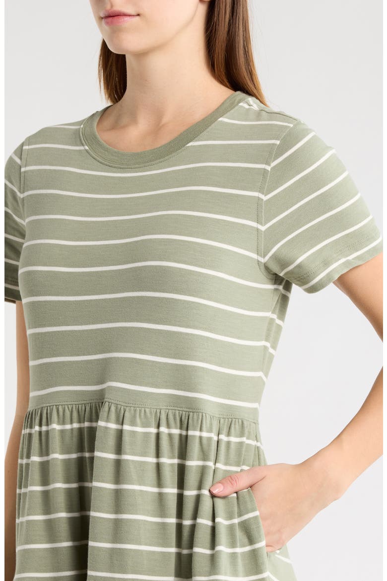 Luxe Stripe Sueded Cotton Tiered Midi Dress, Alternate, color, OLIVE STRIPE