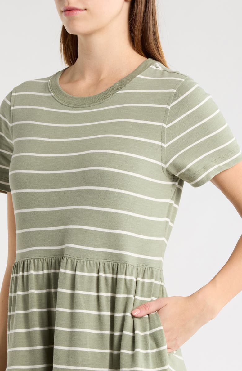 Marine Layer Luxe Stripe Sueded Cotton Tiered Midi Dress, Alternate, color, Olive Stripe