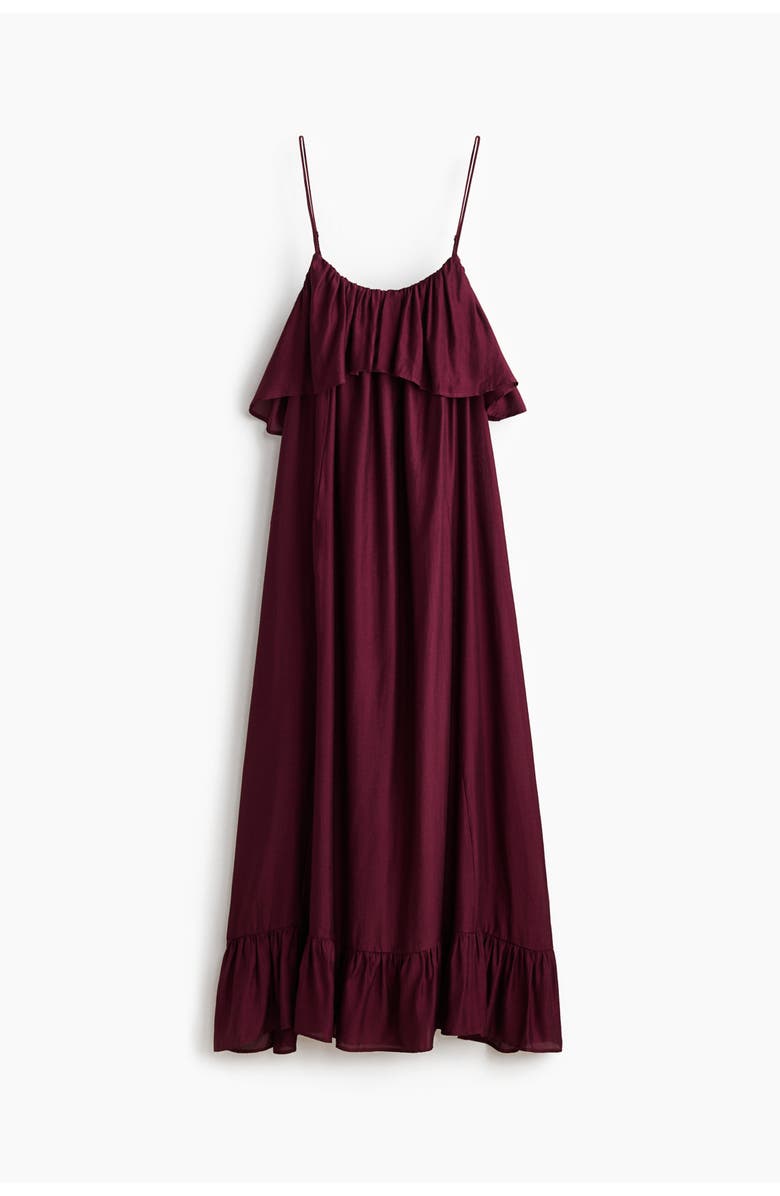 H&M Frill-trimmed A-line Dress, Alternate, color, Burgundy