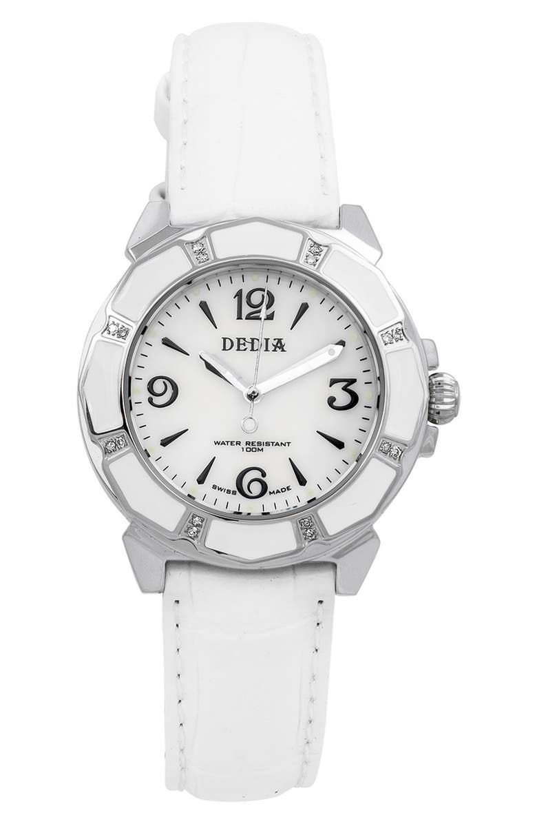 AQUASWISS Lily L Leather Strap Watch, 33mm, Main, color, White