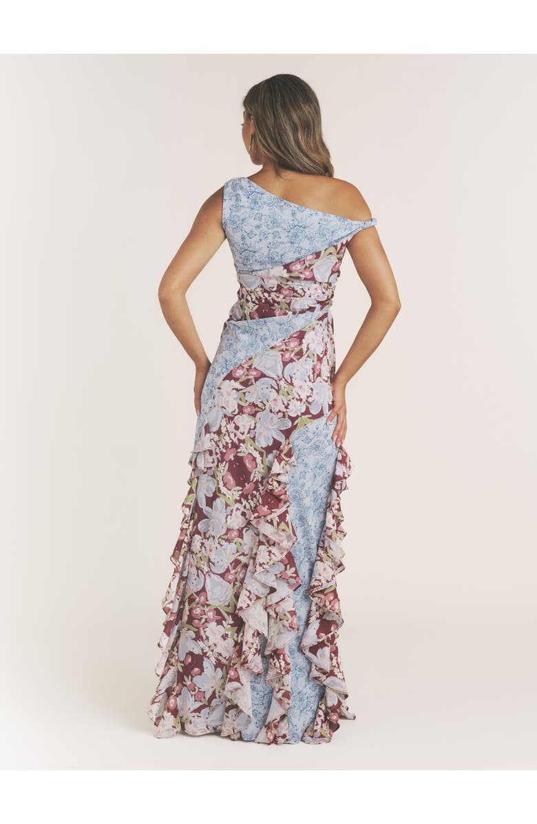 Six Stories Floral Print Twist Detail Ruffle Dress, Alternate, color, Pale Blue