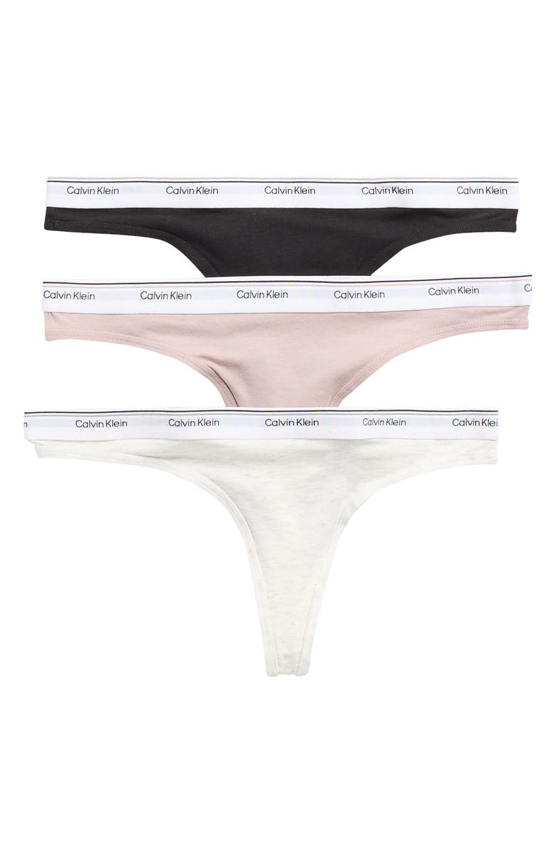 Calvin Klein Balance 3-Pack Thongs, Main, color, Black/ Snow Heather/ Pink