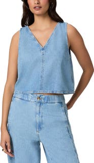 PAIGE Zola Back Tie Crop Denim Top