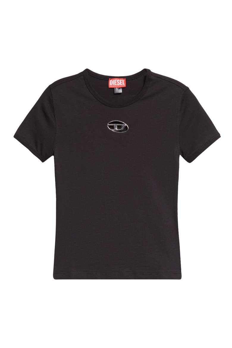 Metallic Oval D Cutout Slim Fit T-Shirt, Alternate, color, DEEP BLACK