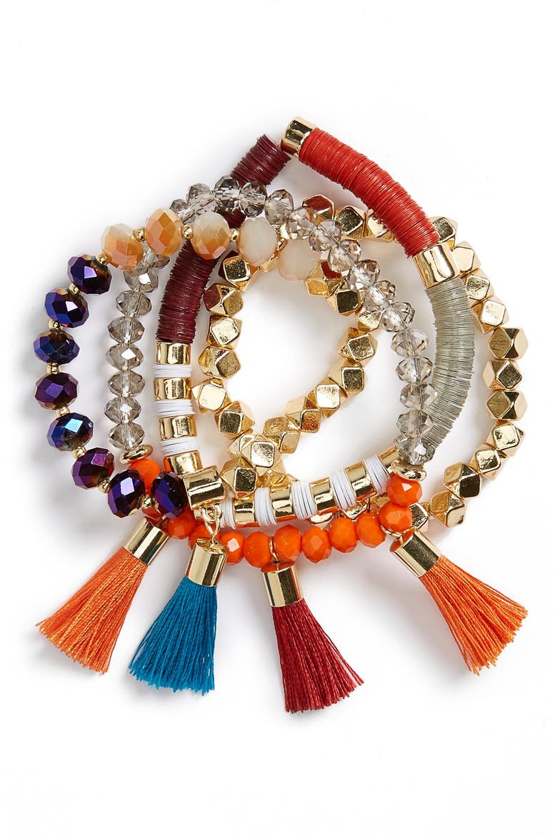 'Maceio' Beaded Stretch Bracelets, Main, color, BURGUNDY MULTI/ GOLD