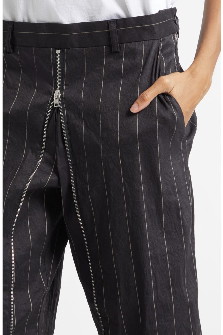 Wide Pinstripe Front Zip Linen Blend Pants, Alternate, color, BLACK SILVER WIDE PINSTRIPE