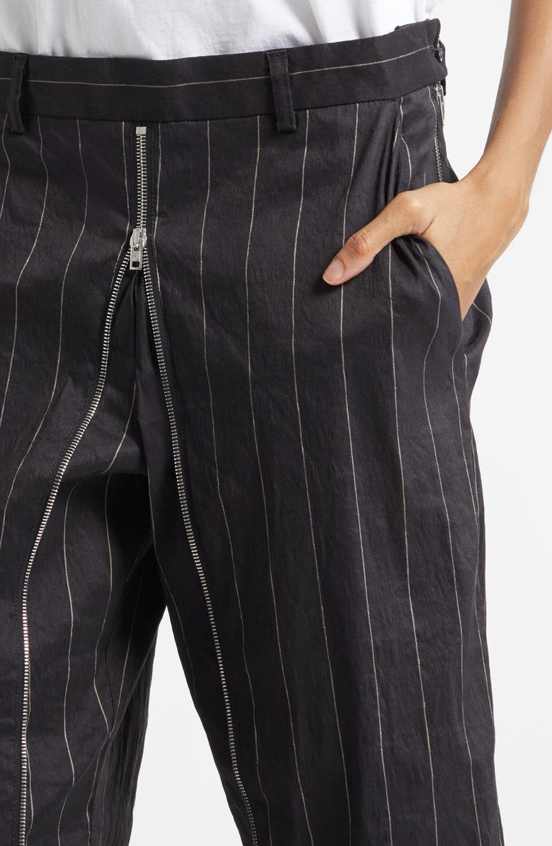 R13 Wide Pinstripe Front Zip Linen Blend Pants, Alternate, color, Black Silver Wide Pinstripe