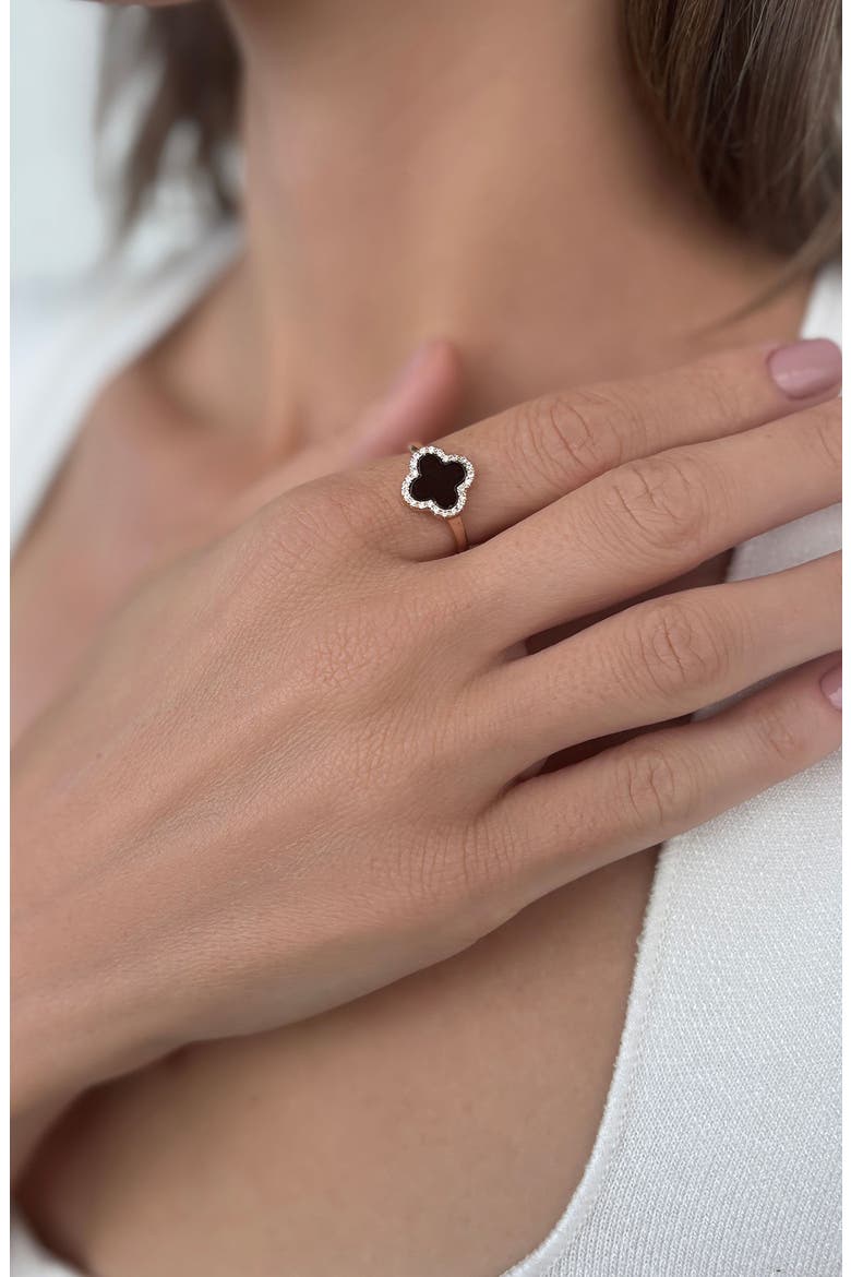 Enamel & Crystal Clover Ring, Alternate, color, BLACK