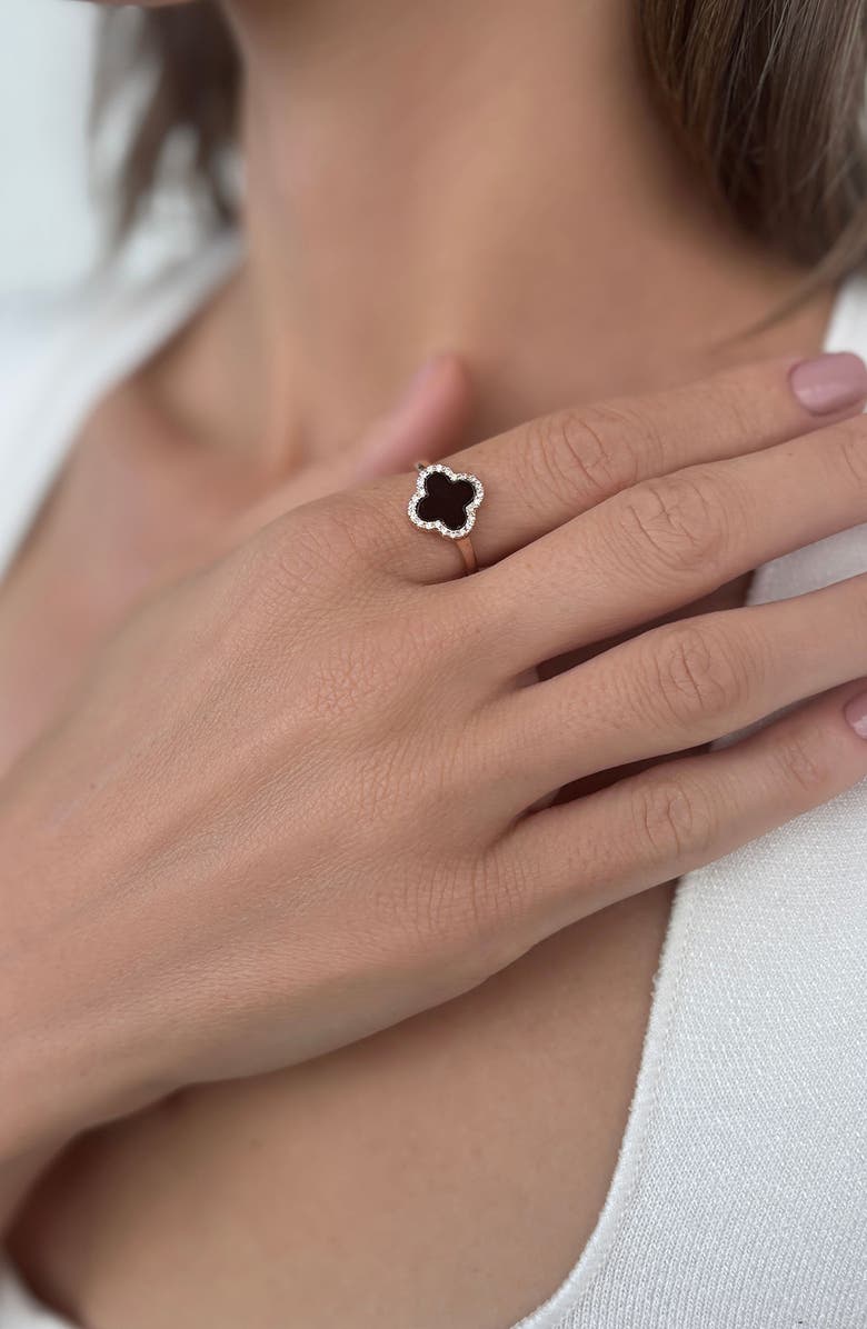 Adornia Enamel & Crystal Clover Ring, Alternate, color, Black