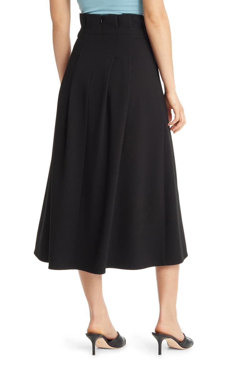Paperbag Waist A-Line Midi Skirt, Alternate, color, BLACK