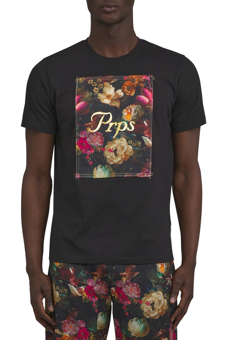 Alba Floral Appliqué Embroidered Cotton Graphic T-Shirt, Main, color, BLACK