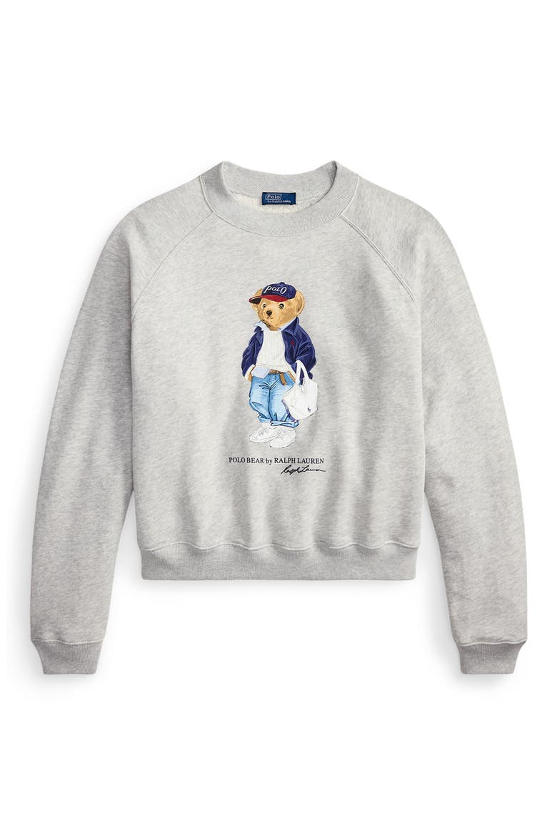 Polo Bear Lightweight Fleece Crewneck Sweatshirt, Alternate, color, LIGHT SMOKE HEATHER
