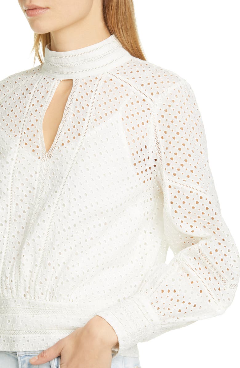 FRAME Eyelet Blouson Long Sleeve Top, Alternate, color, 