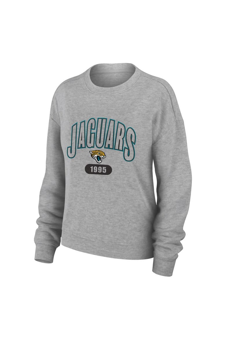 Women's WEAR by Erin Andrews Heather Gray Jacksonville Jaguars Knit Long Sleeve Tri-Blend T-Shirt & Pants Sleep Set, Alternate, color, Heather Gray