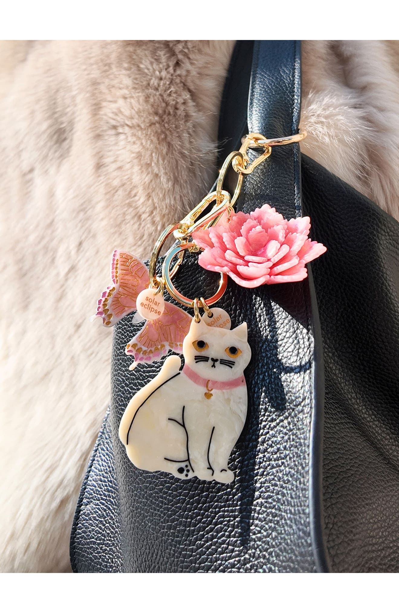 Solar Eclipse Hand Painted Swallowtail Key Chain Bag Charm, Alternate, color, Pink