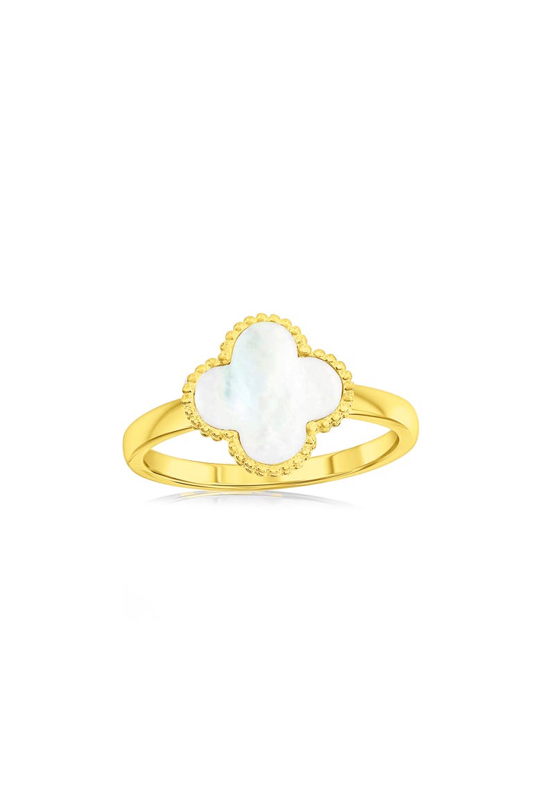 Mother-of-Pearl Clover Milgrain Halo Ring, Main, color, GOLD