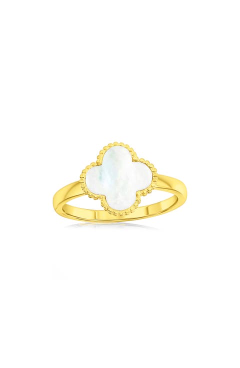 Mother-of-Pearl Clover Milgrain Halo Ring