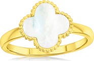SIMONA Mother-of-Pearl Clover Milgrain Halo Ring