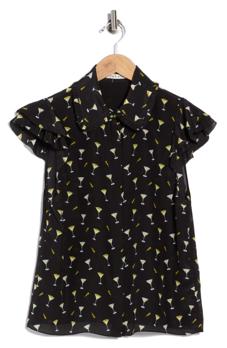 Alice + Olivia Ruffle Silk Blouse, Main, color, Last Call