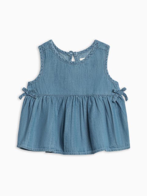 Organic Lana Chambray Ruffle and Bow Tank (Toddler & Little Kids)