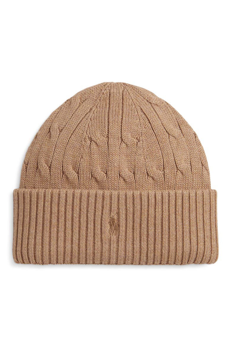 Kids' Cable Stitch Cotton Beanie, Main, color, CAMEL HEATHER