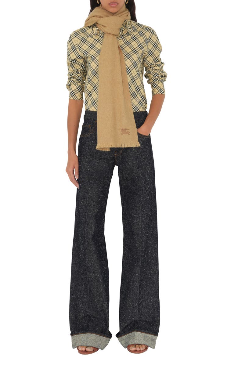 Burberry Equestrian Knight Design Cashmere & Silk Fringe Scarf, Main, color, 