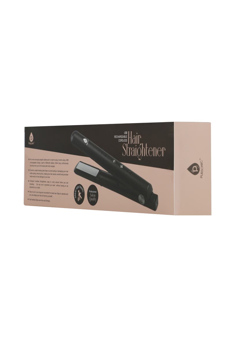 USB Rechargeable Cordless Hair Straightener, Alternate, color, Black