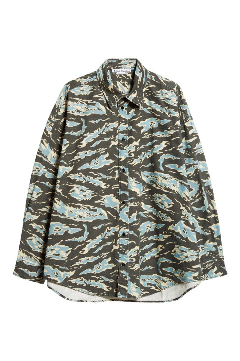 Print Organic Cotton Ripstop Button-Up Shirt, Alternate, color, BLACK/ BLUE