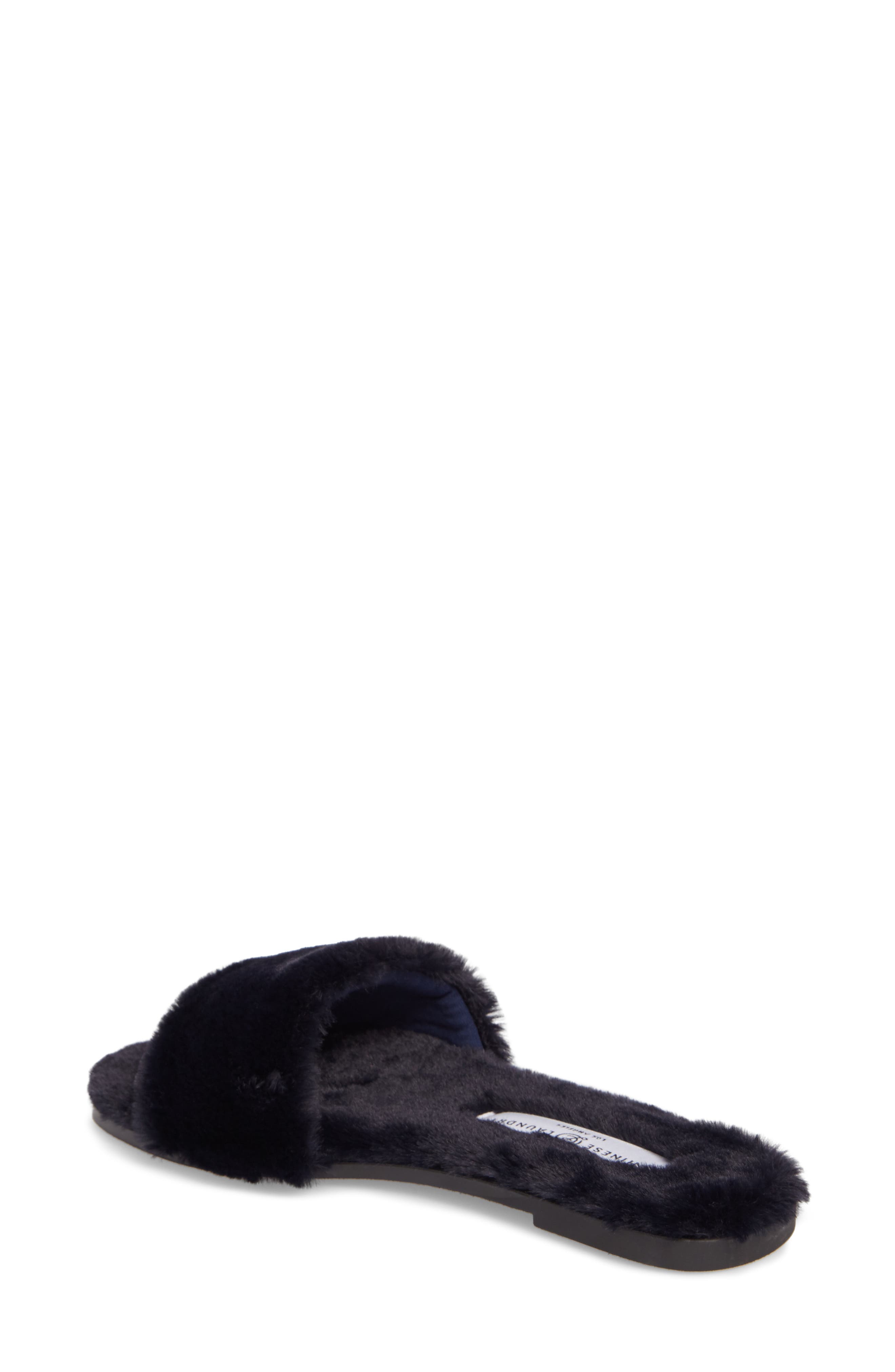 Mulholland Faux Fur Slide Sandal, Alternate, color, NAVY