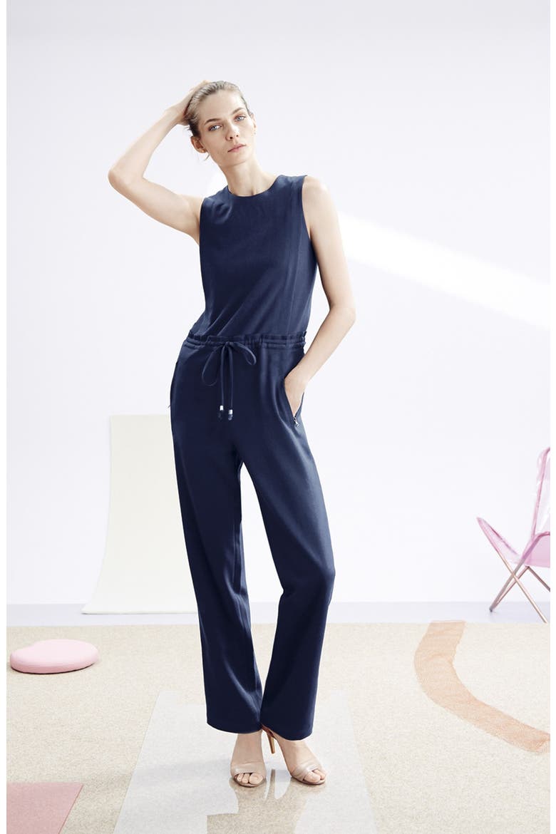 Drawstring Waist Crepe Jumpsuit, Alternate, color, NAVY