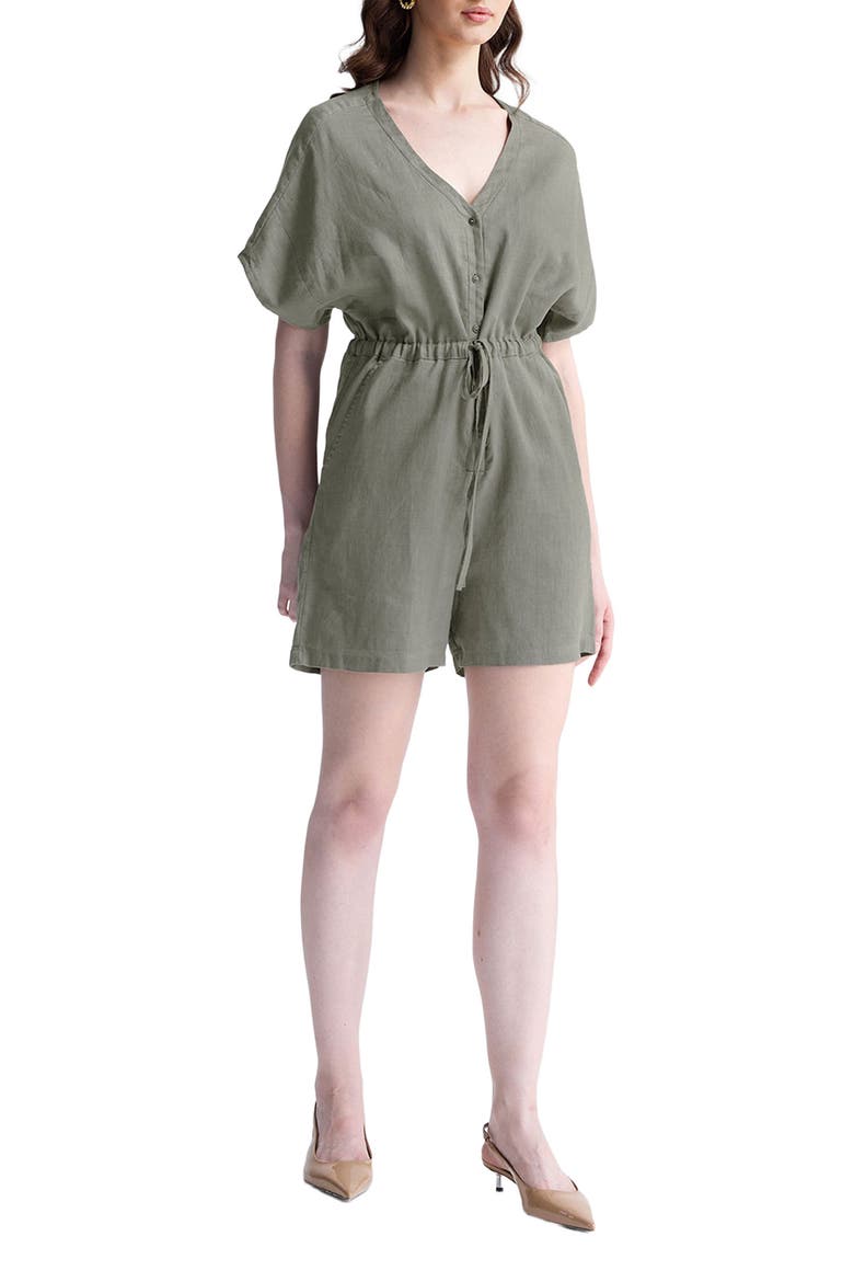 V neck Drawstring Romper, Alternate, color, Dark Green