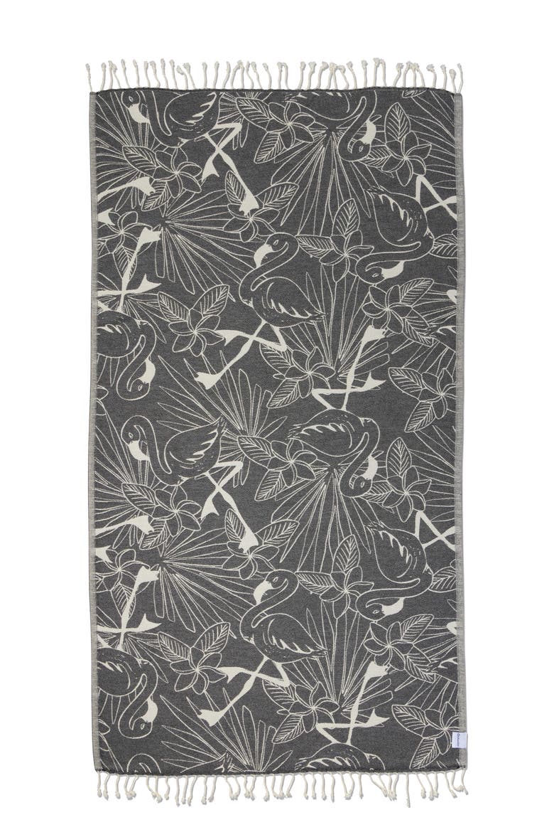 Tropical Flamingo Organic Turkish Towel, Main, color, Black