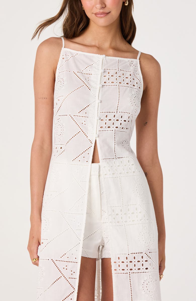 ASTR the Label Mercy Eyelet Cotton Button-Up Tunic Top, Alternate, color, White