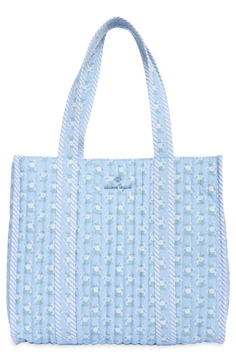 Floral Quilted Tote with Bear Charm & Crossbody Bag