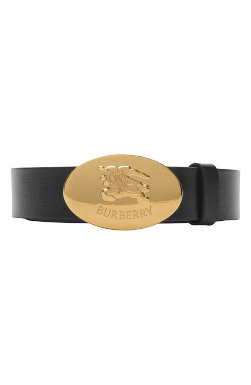 Burberry Thin Reversible Leather Oval Knight Stamp Belt In Black