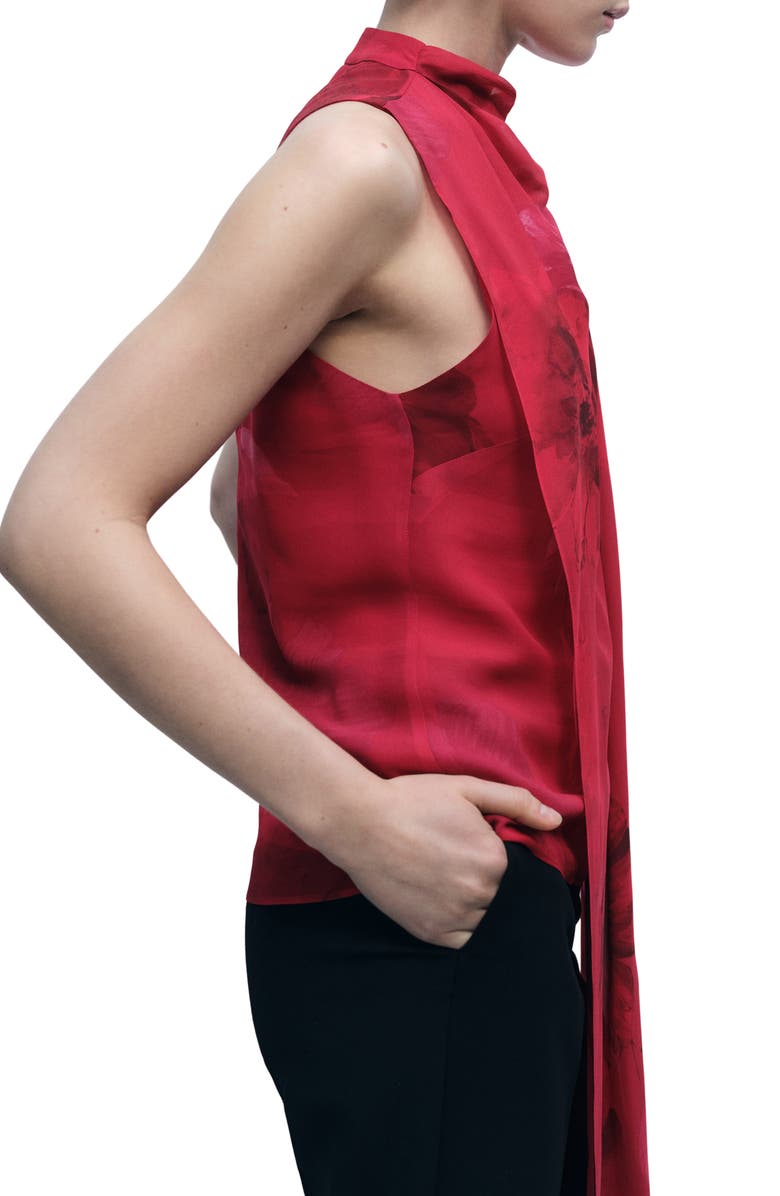 MANGO Floral Print Tie Neck Sleeveless Top, Alternate, color, 