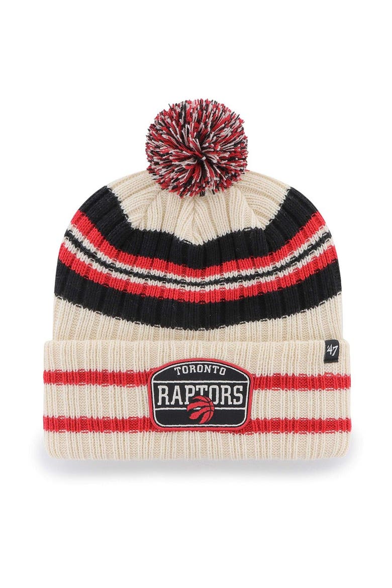 Men's '47 Cream Toronto Raptors Hone Patch Cuffed Knit Hat with Pom, Main, color, Cream