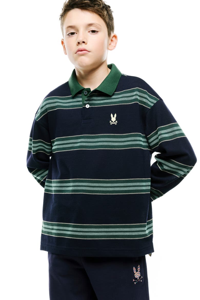 Kids' Drew Striped Long Sleeve Polo, Alternate, color, BARITONE BLUE
