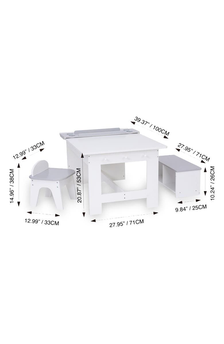 Teamson Kids Fantasy Fields Little Artist Table, Chair & Bench Set, Alternate, color, White