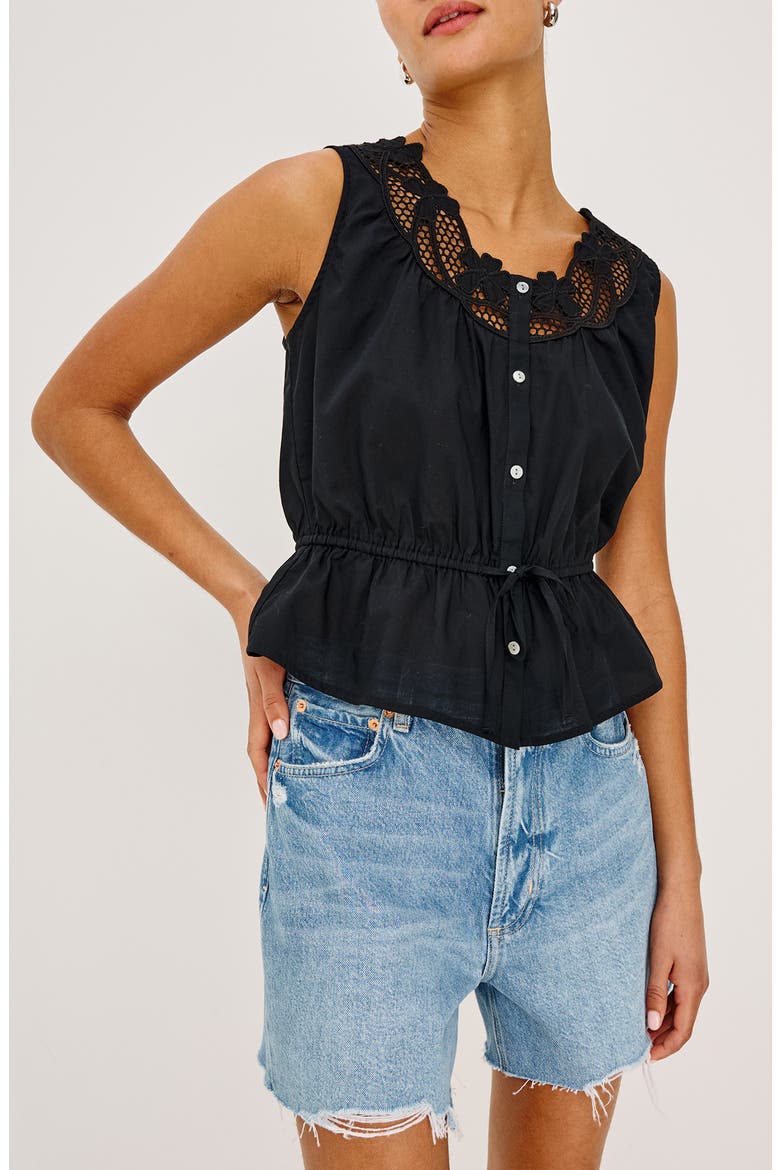 Leilani Peplum Cotton Button-Up Top, Alternate, color, BLACK