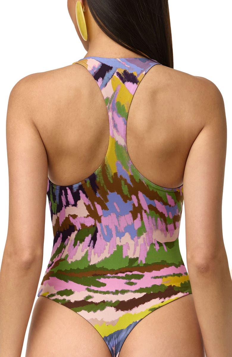 Naked Wardrobe Printed Racerback Bodysuit, Alternate, color, Brush Storm