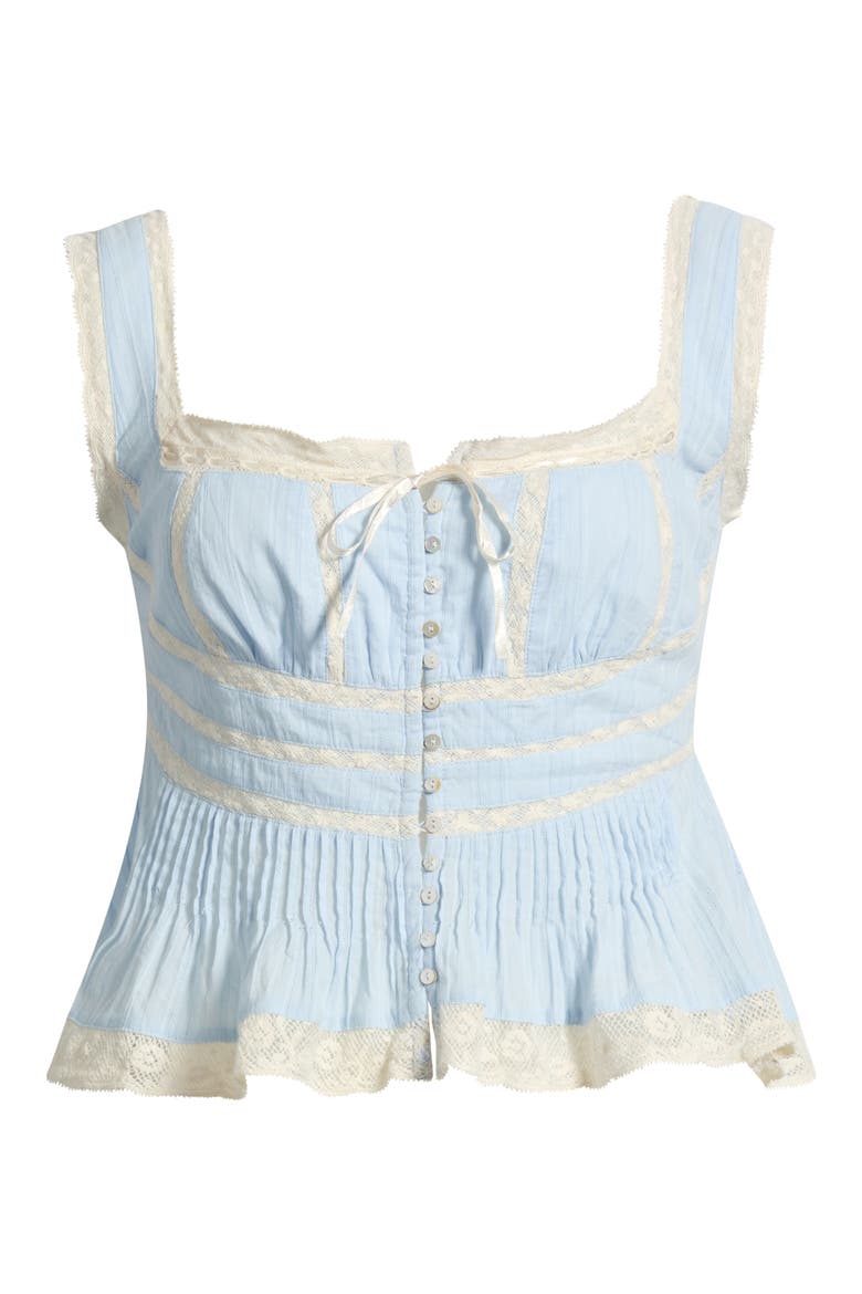 Kaelin Lace Trim Ruffle Sleeveless Top, Alternate, color, CHAMBRAY SKY
