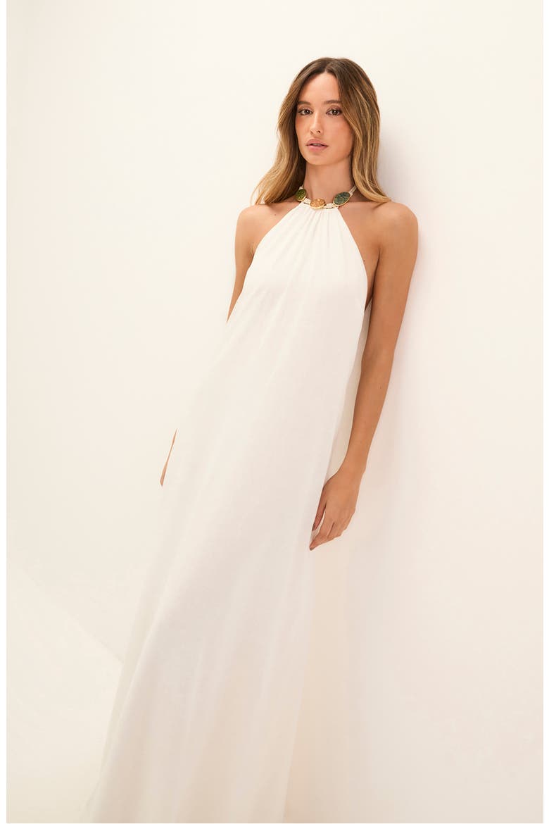 Aiden Linen & Cotton Halter Maxi Dress, Alternate, color, WHITE