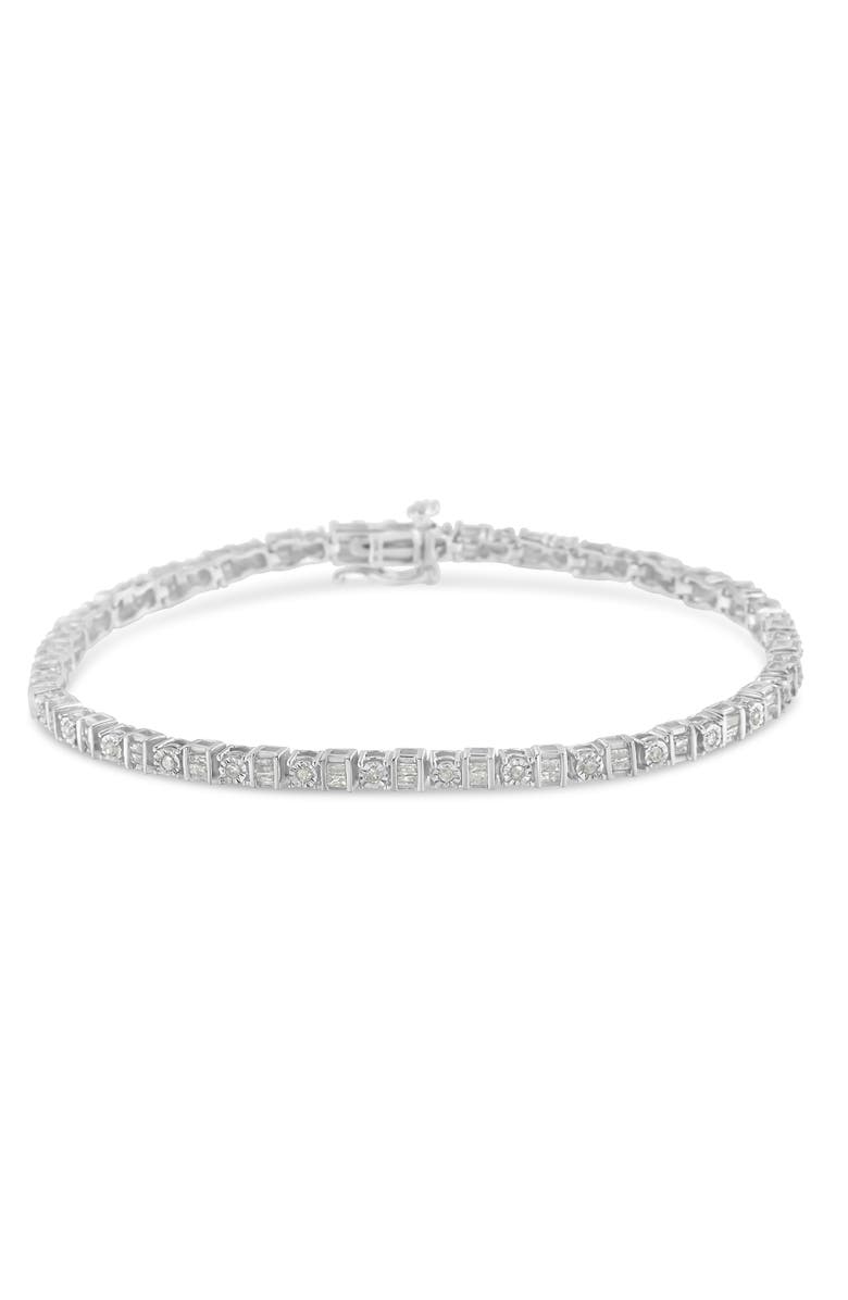 Haus of Brilliance Silver 1.0 Cttw Diamond Round and Square Station Tennis Bracelet, Main, color, White
