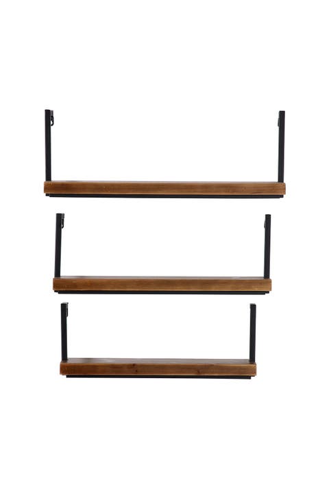 Brown Wood Industrial Wall Shelf - Set of 3