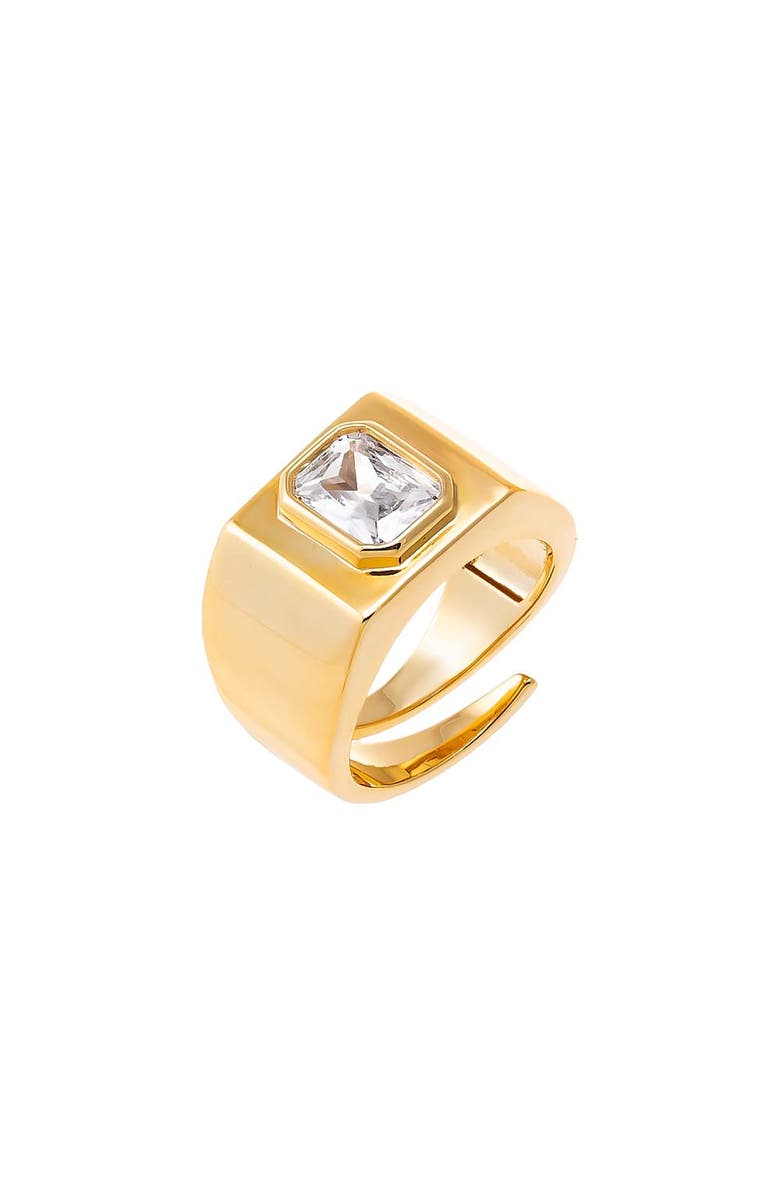 BY ADINA EDEN Bezel Baguette Square Signet Adjustable Pinky Ring, Main, color, 