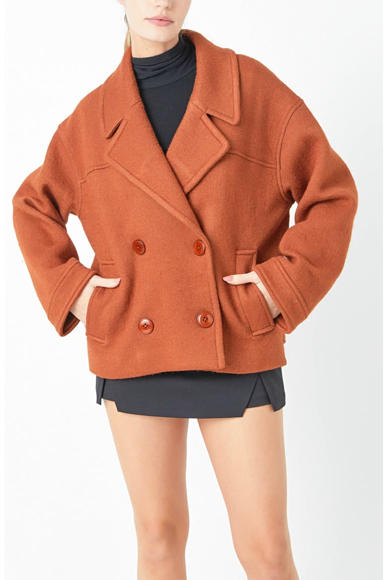 Oversized Double Breasted Short Coat, Alternate, color, CINNAMON
