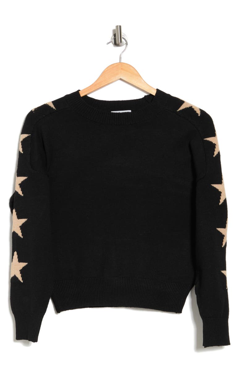 Sweet Romeo Star Print Sleeve Sweater, Alternate, color, 